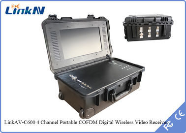 IP65 4 قنوات COFDM حقيبة استقبال فيديو مع بطارية وشاشة AES256 تشفير عالي الحساسية 106dBm @ 2MHz
