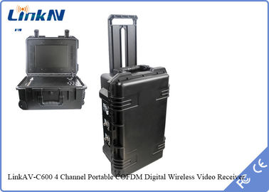 حقيبة تكتيكية COFDM مستقبل فيديو IP65 مع بطارية وشاشة تشفير AES256 DC-12V