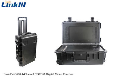 جهاز استقبال فيديو COFDM تكتيكي مزود ببطارية وشاشة عرض تشفير AES256 4 قنوات IP65