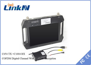 جهاز استقبال فيديو بدون طيار بدون طيار COFDM QPSK AES256 تشفير FHD CVBS H.264 مع بطارية عرض تعمل بالطاقة