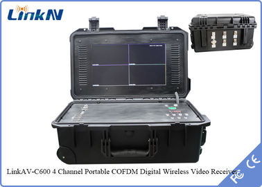 جهاز استقبال فيديو COFDM محمول 4 قنوات وعرة IP65 مع بطارية وشاشة تشفير AES256