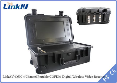 حقيبة COFDM جهاز استقبال فيديو IP65 مع بطارية وشاشة AES256 تشفير DC-12V